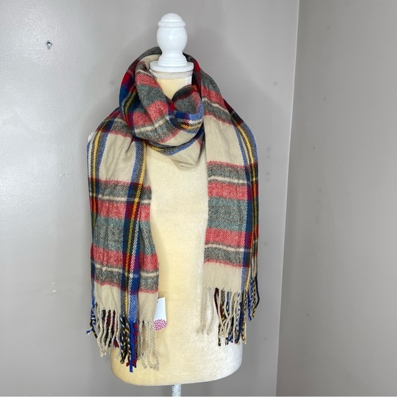 Fall Blanket Scarf by Tickled Pink Plaid Multicolored Fringe - Picture 9 of 10